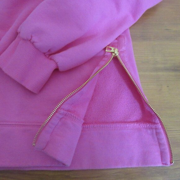 Crown & Ivy Sweatshirt Women's Medium Pink Side Gold Zipper 100% Cotton Pullover - Picture 7 of 8